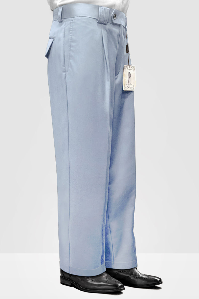 Men’s Designer Wool Pleated Wide Leg Dress Pants in Powder Blue