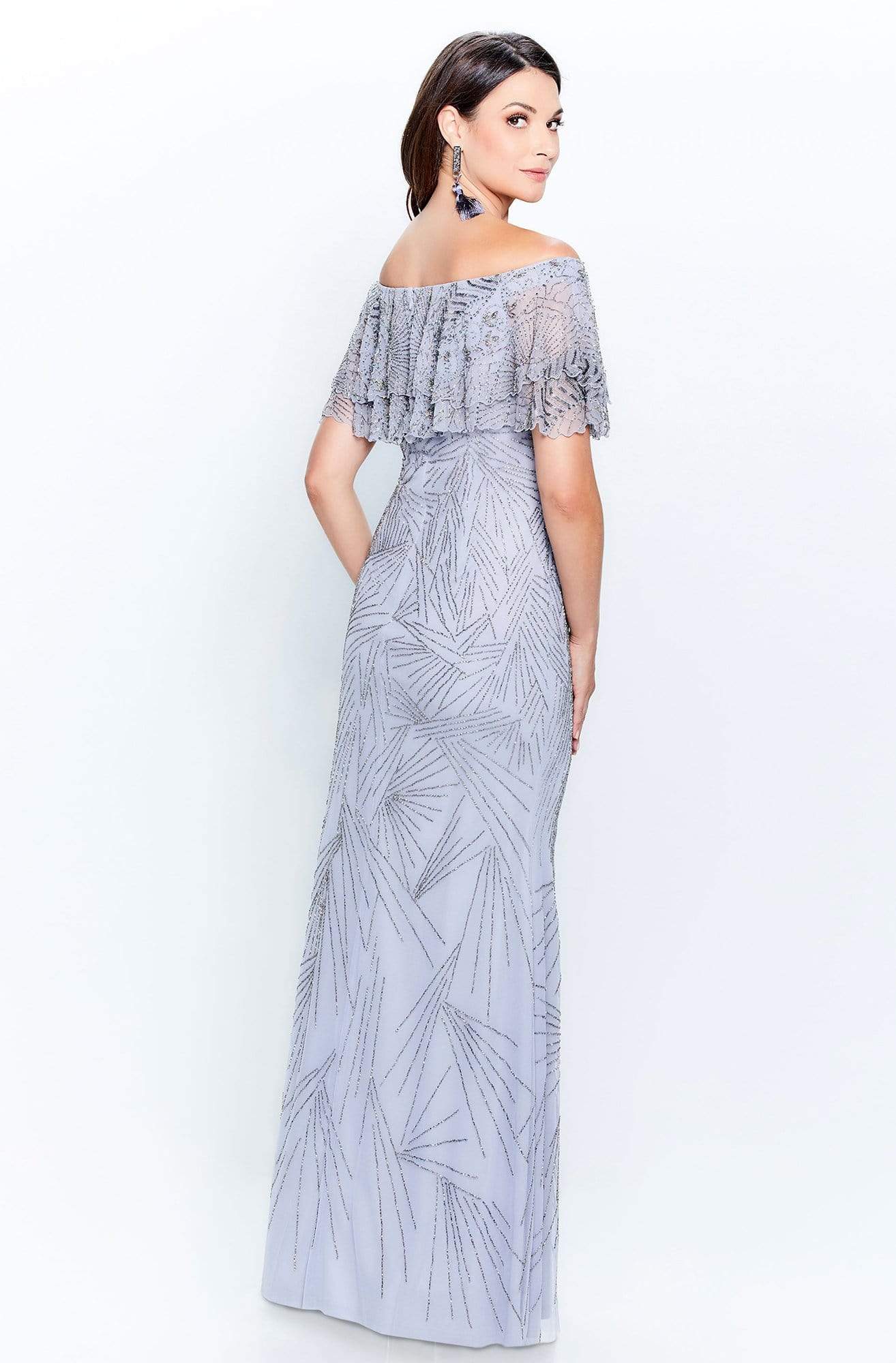 120925 Ruffled Off-Shoulder Sheath Mother of the Groom Dress