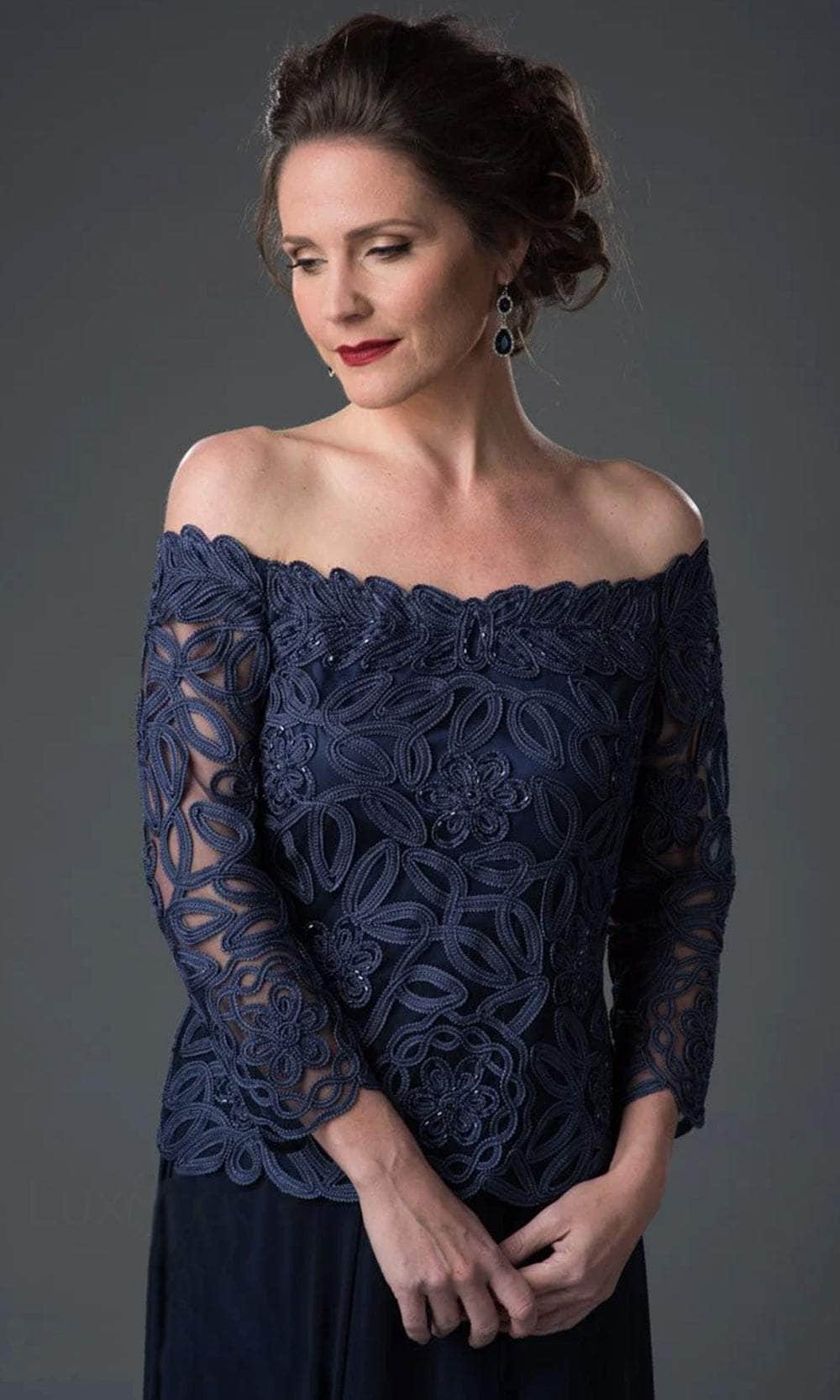 Off Shoulder 3/4 Sleeve Evening Gown