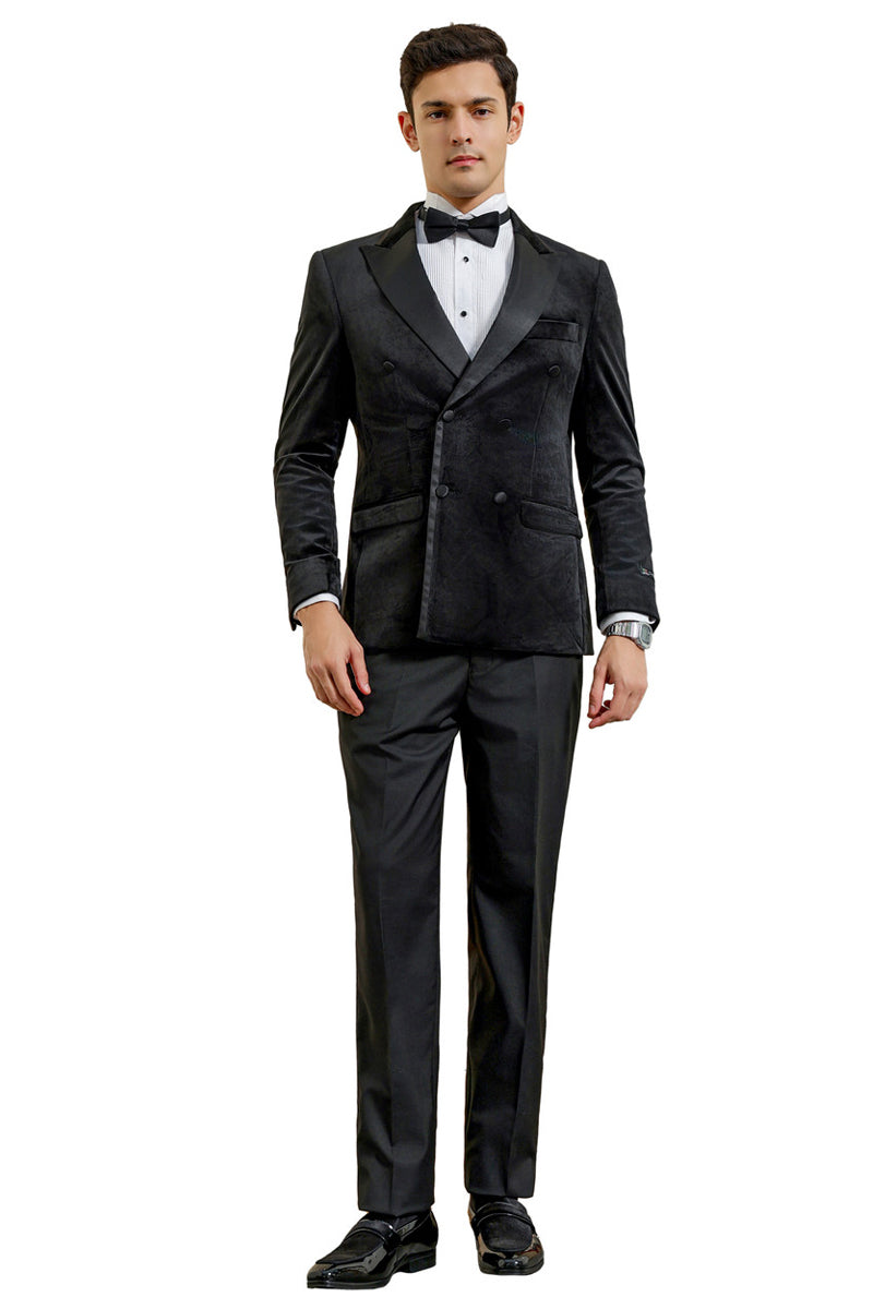 Men’s Velvet Double Breasted Wedding & Prom Tuxedo Jacket in Black