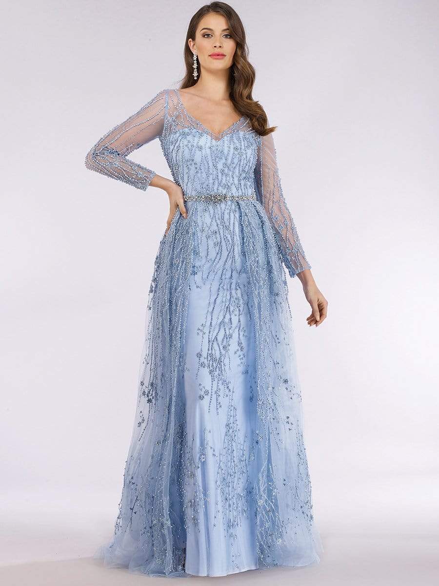 29782 Lace Long Sleeve V-neck A-line Gown