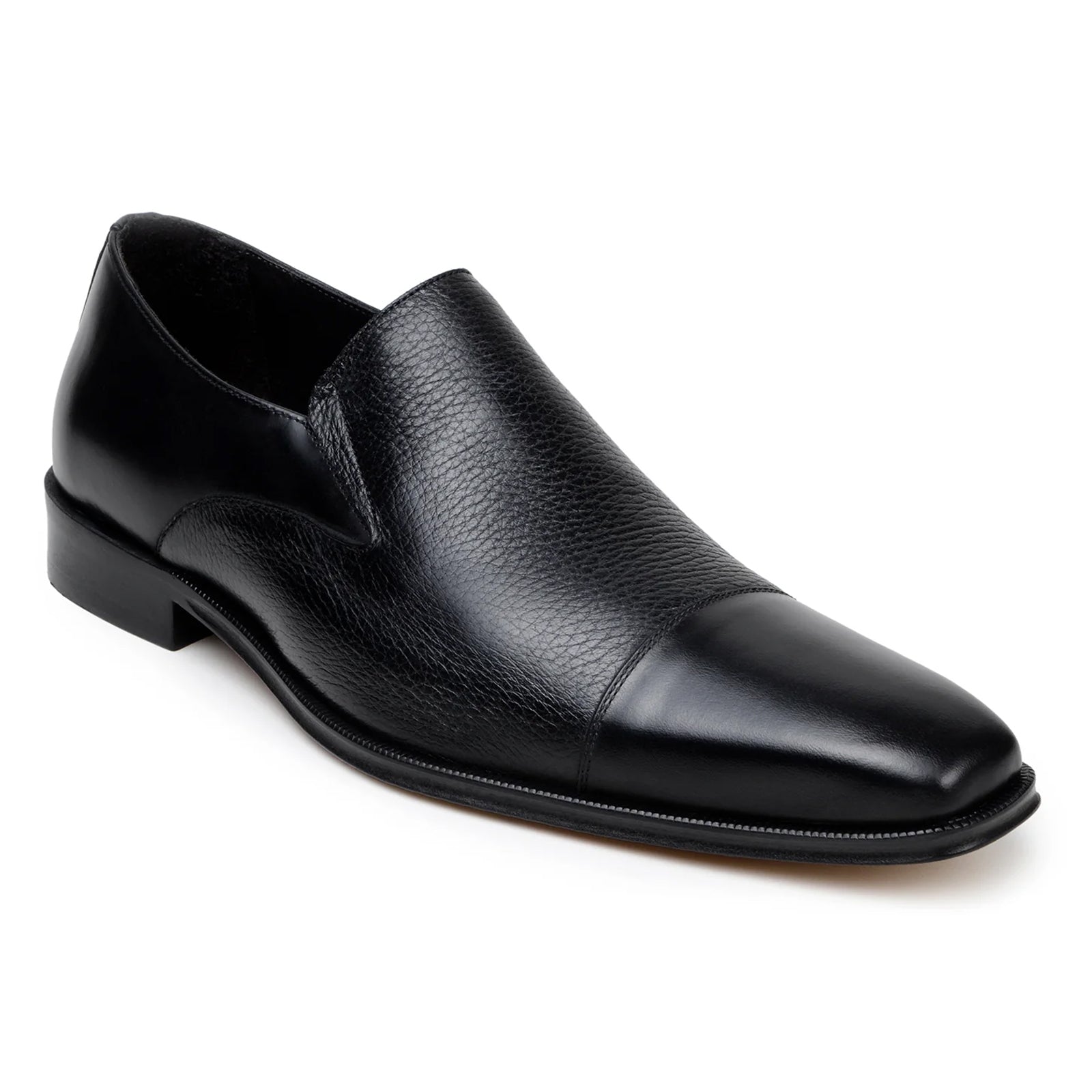 Men’s Belvedere Andreo Italian Deerskin & Nappa Leather Cap Toe Slip On Loafer in Black
