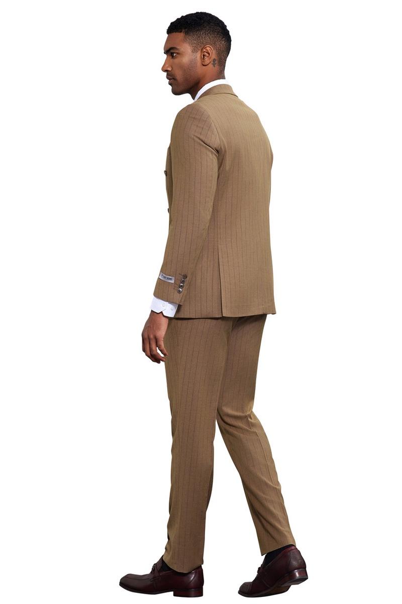 Men’s Stacy Adams Double Breasted Pinstripe Suit in Camel