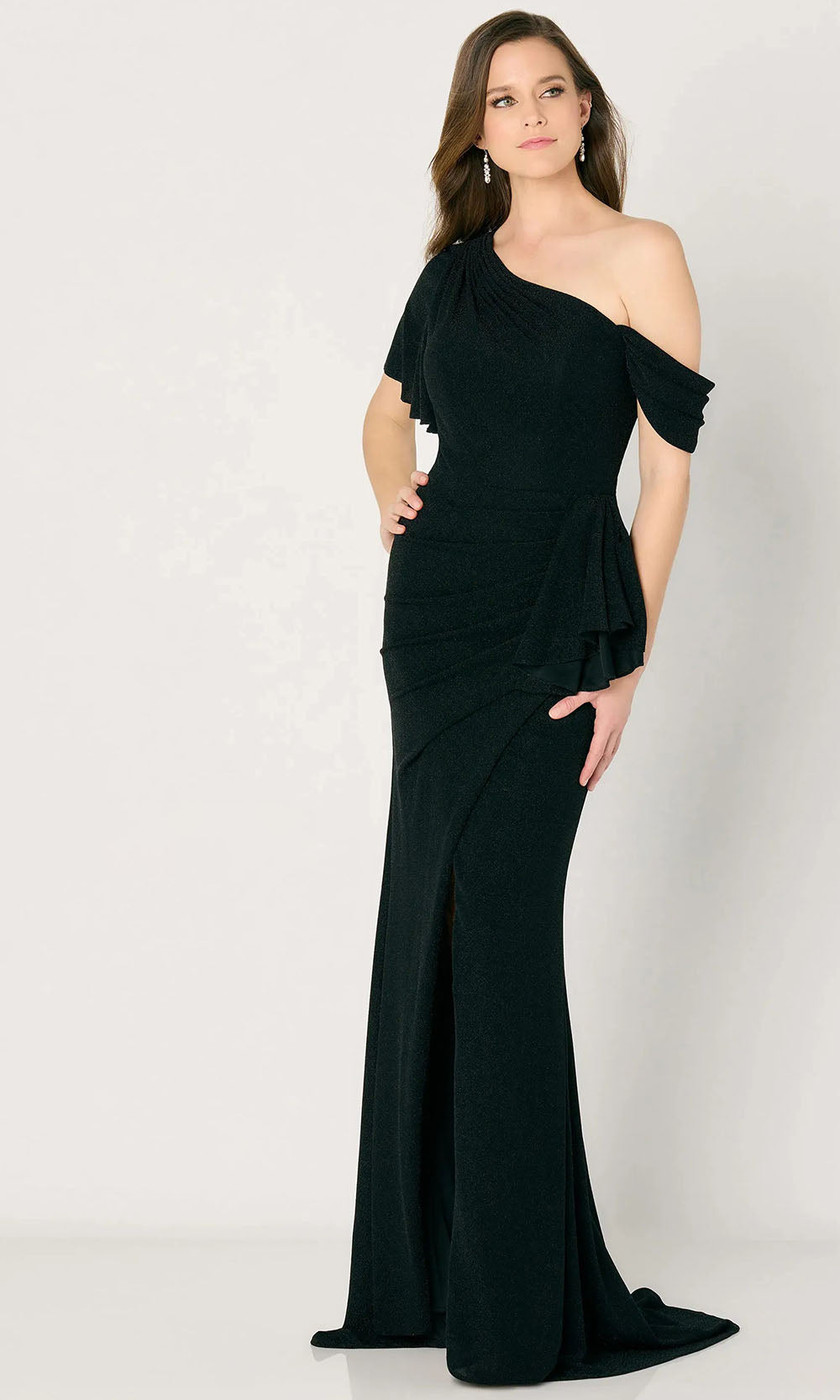 Glitter Flutter Sleeve Evening Dress