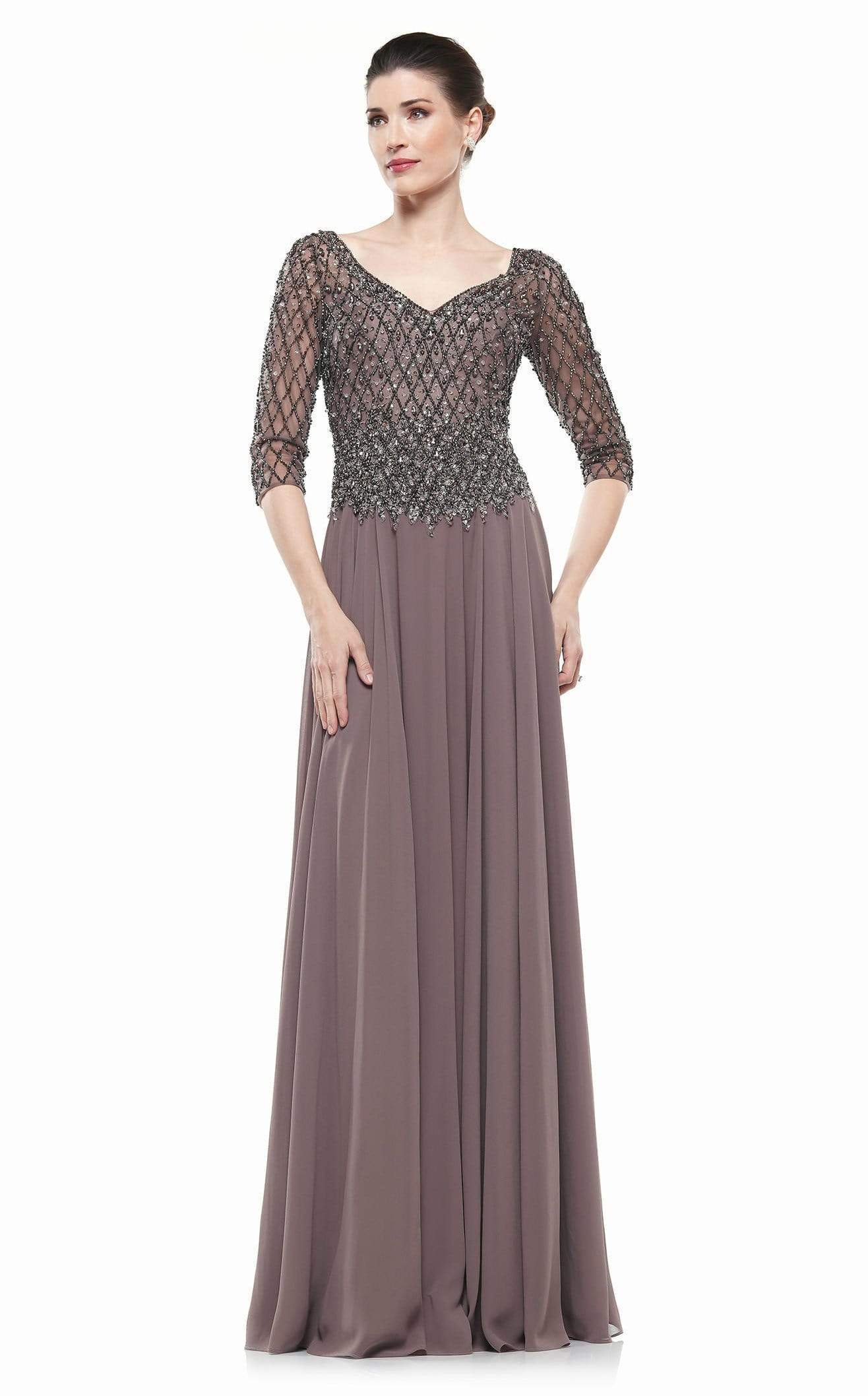 M165 Illusion Lattice Motif A-Line Gown