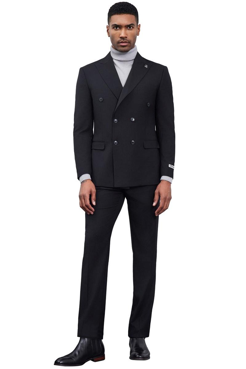 Men’s Designer Stacy Adams Classic Double Breasted Suit in Black