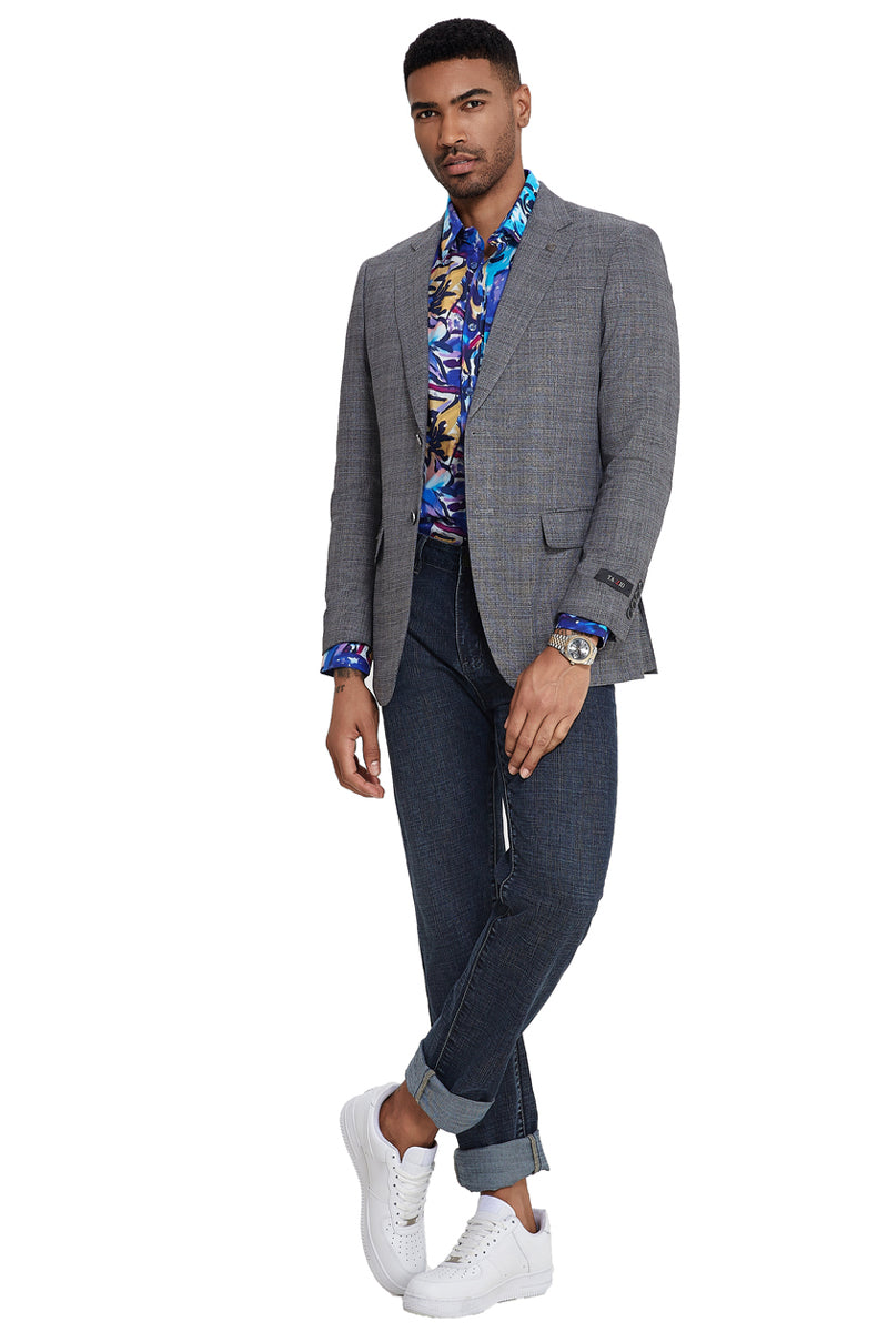 Men’s Slim Fit Two Button Sport Coat Blazer in Grey Glen Check