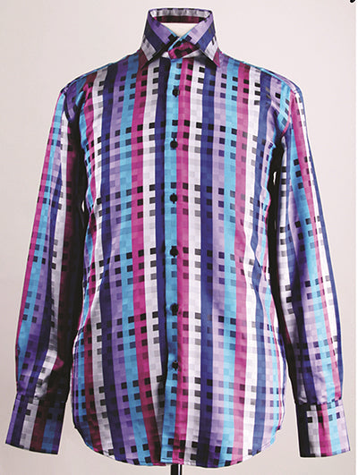 Men’s Regular Fit Fancy Tonal Square Pattern Sports Shirt in Blue