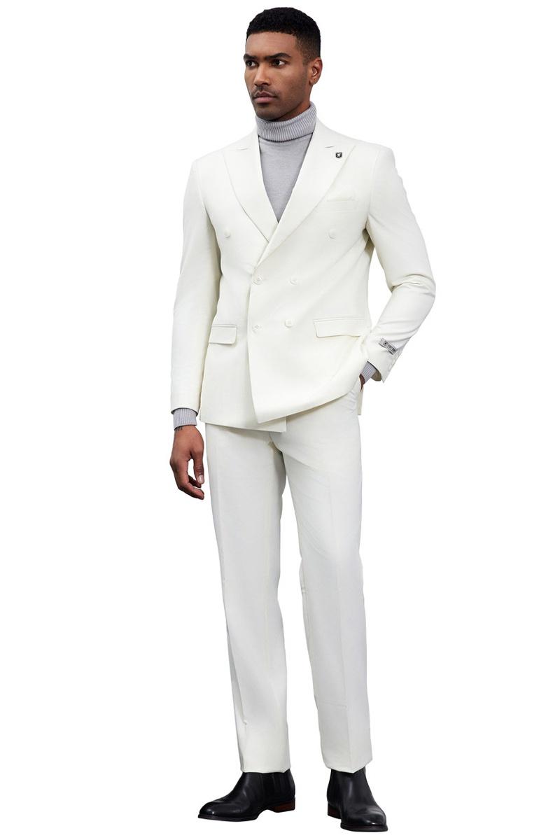 Men’s Designer Stacy Adams Classic Double Breasted Suit in Ivory