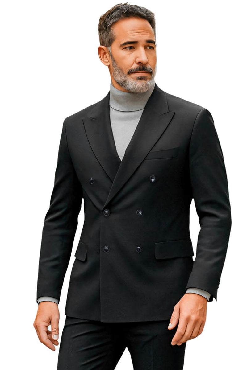 Men’s Tailored Fit Double Breasted Suit in Black