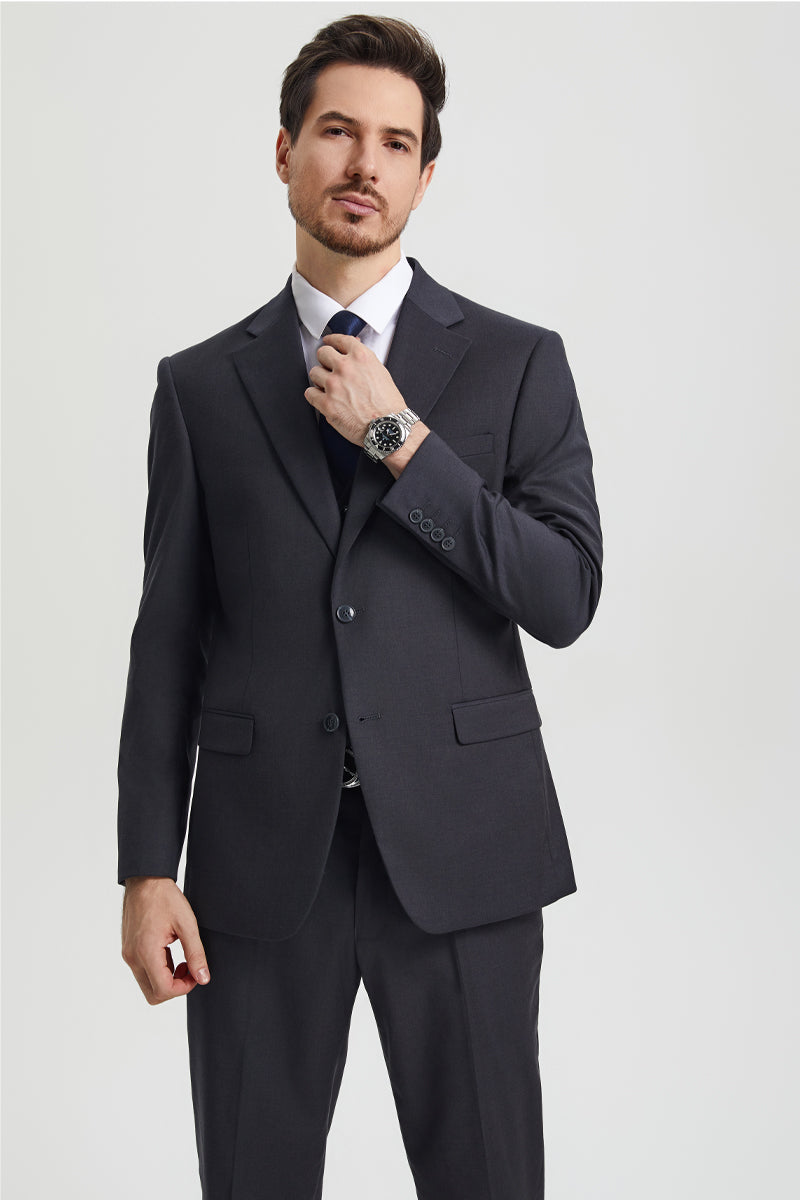 Men’s Two Button Vested Stacy Adams Basic Designer Suit in Charcoal Grey