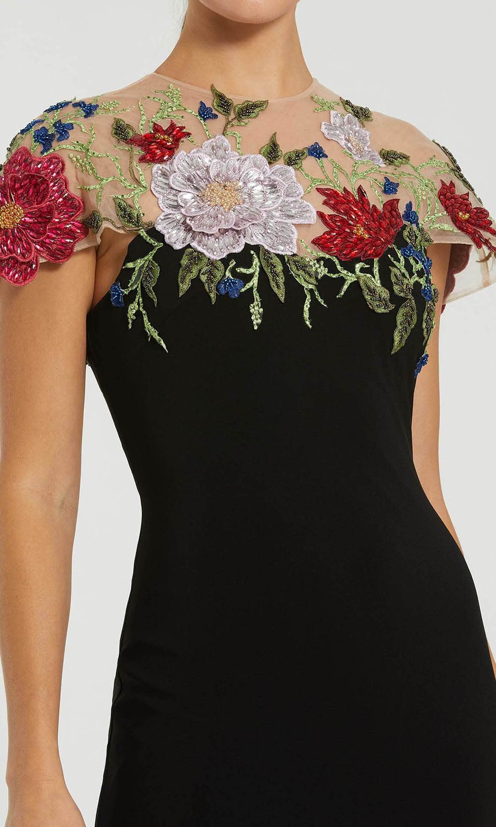 Illusion Cap Sleeve Embellished Evening Dress