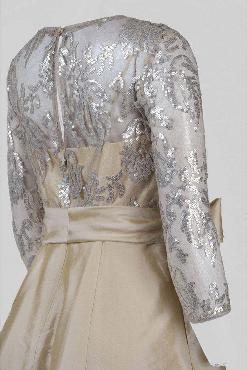 81916970 Quarter Sleeve Ribbon Ornate High Low Gown