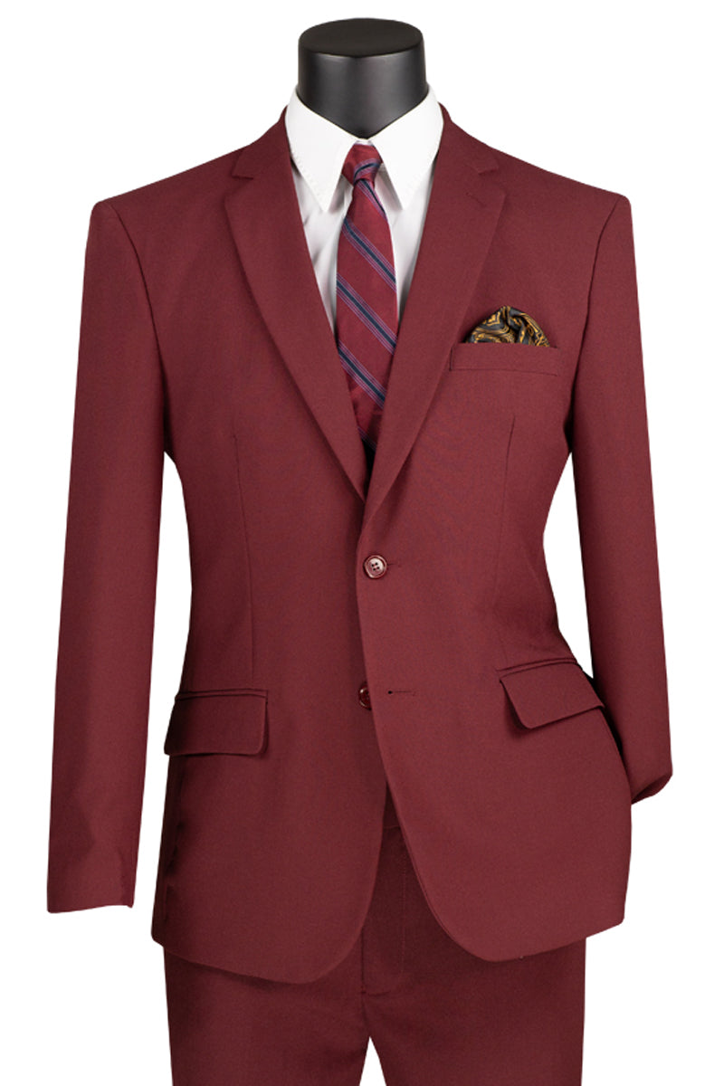 Men’s 2 Button Slim Fit Poplin Suit in Burgundy