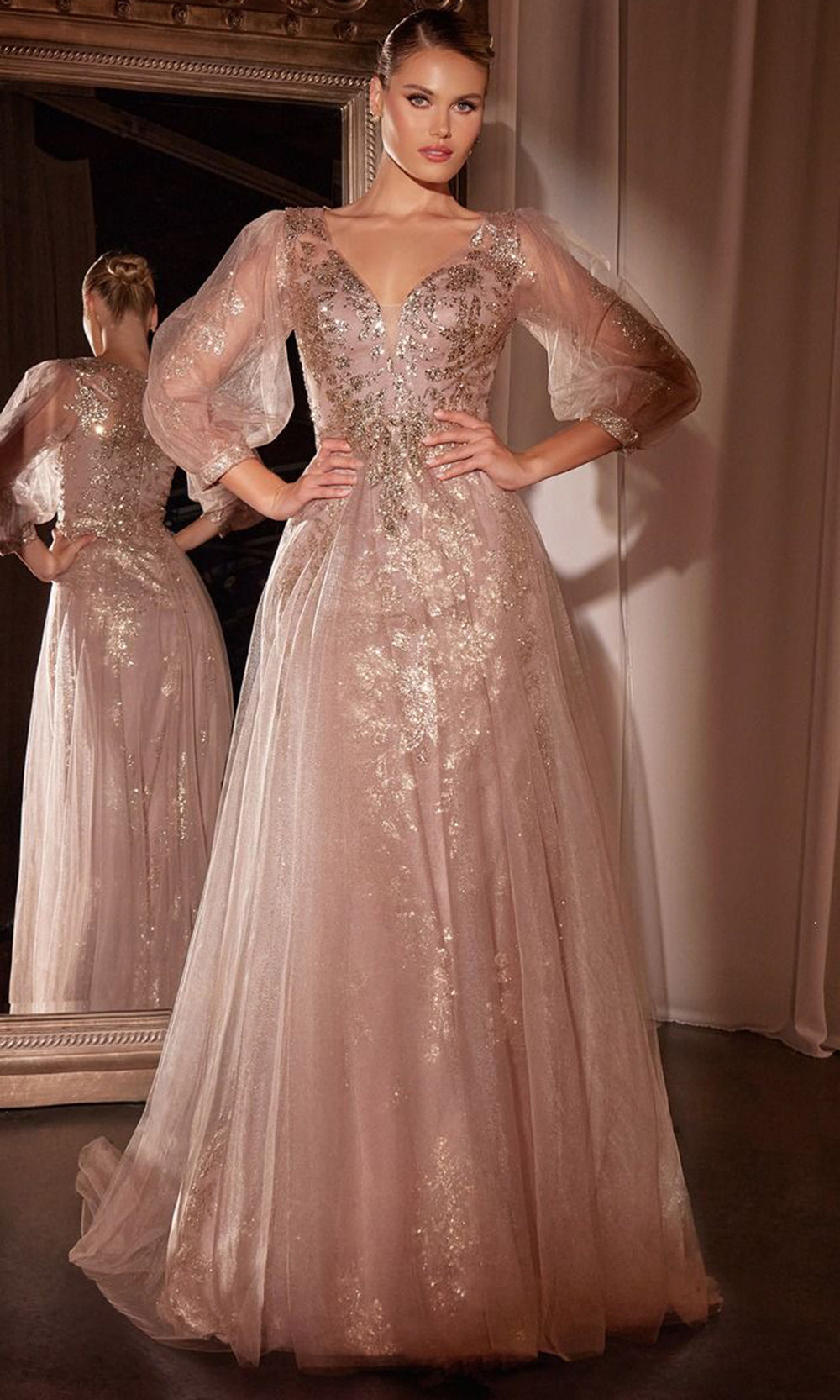 Long Sleeve Applique Gown