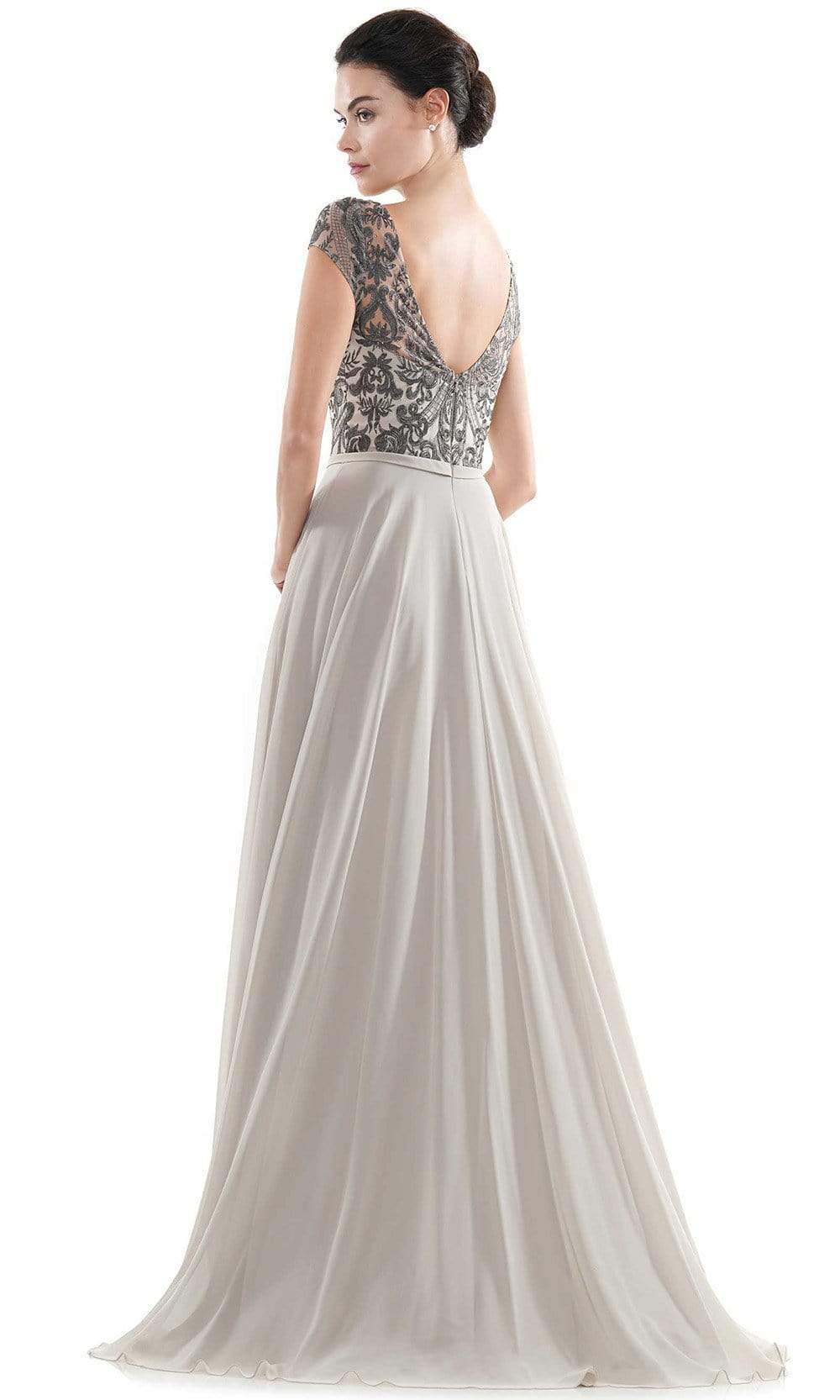 Sheer Neck Embroidered Bodice Chiffon Gown RD2719