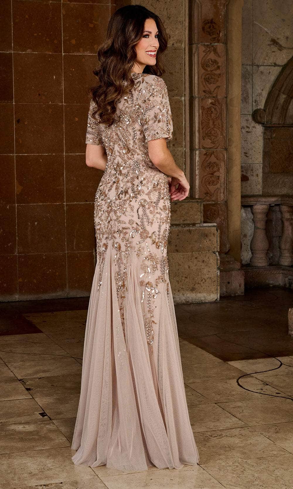 Beaded Jewel Neck Evening Dress