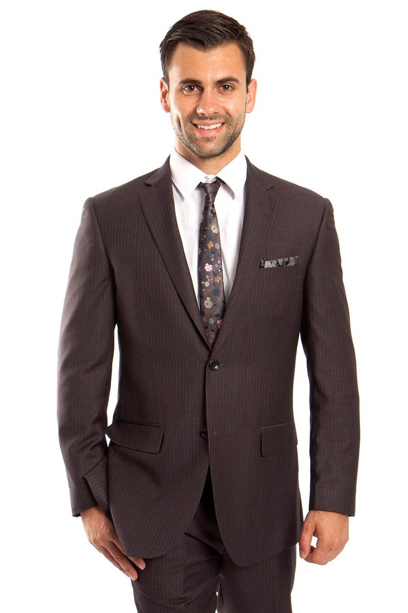 Men’s Two Button Regular Fit Micro Pinstripe Business Suit in Grey