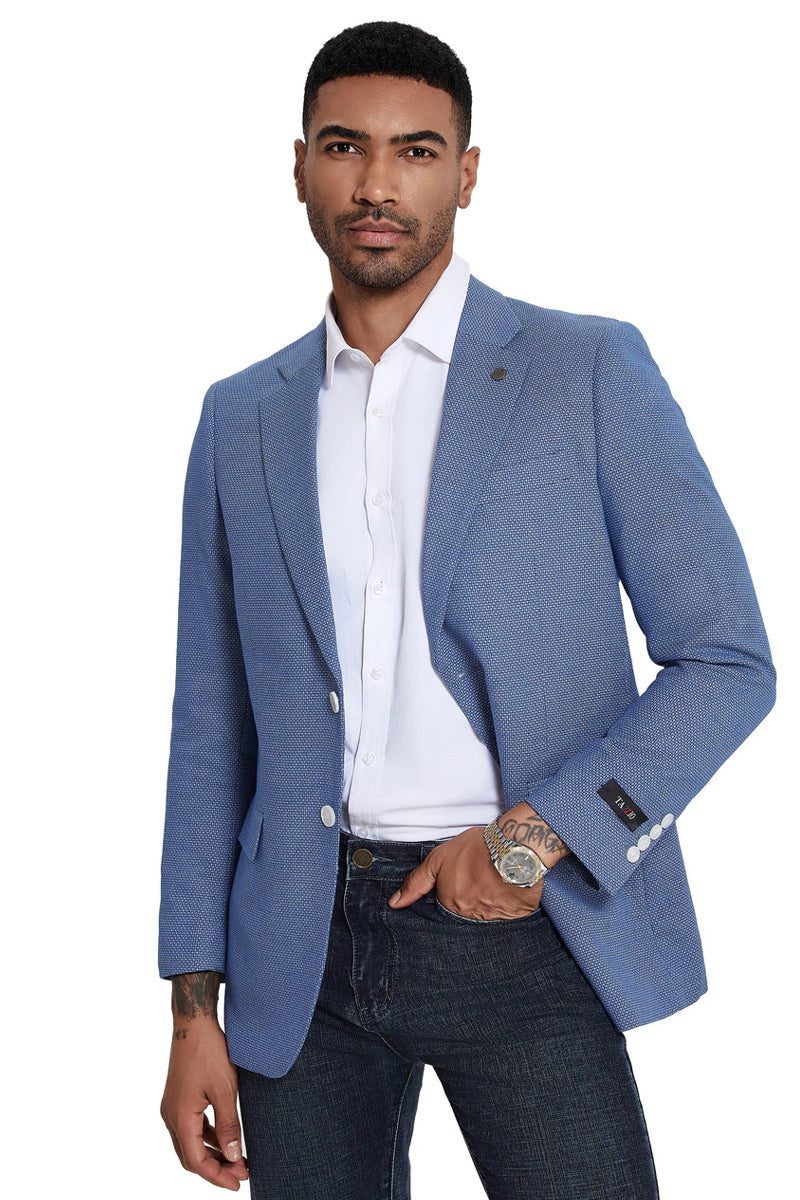 Men’s Two Button Slim Fit Sport Coat in French Blue Nailhead