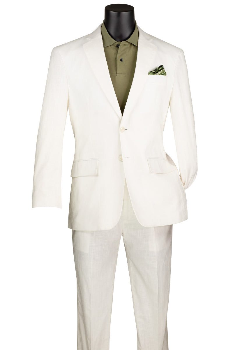 Men’s Basic Modern Fit Summer Linen & Cotton Suit in White