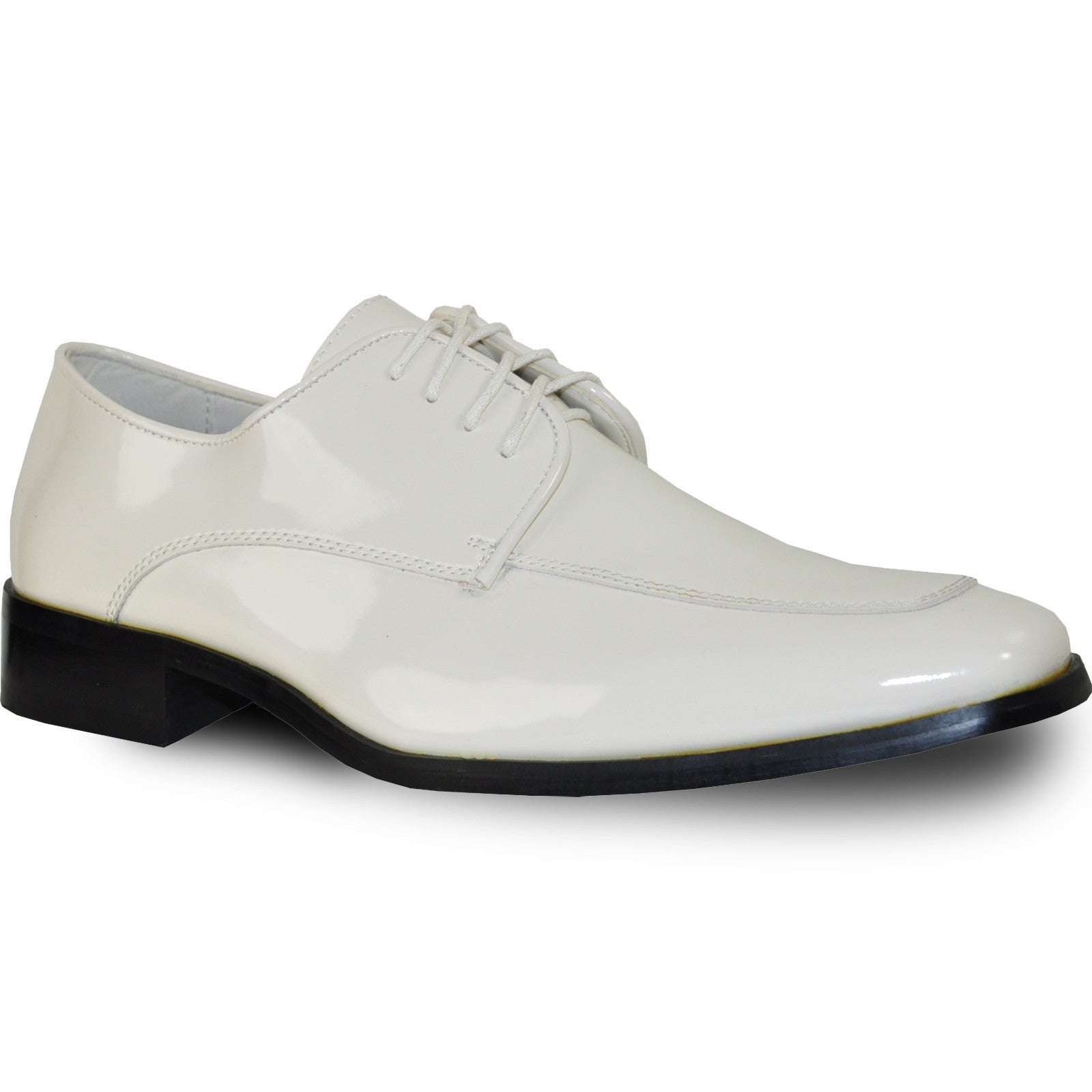 Mens Classic Moc Toe Shiny Patent Tuxedo Prom Shoe in Ivory