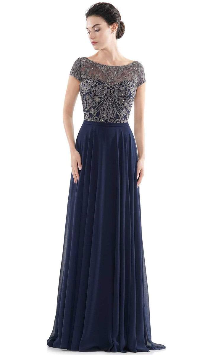 Sheer Neck Embroidered Bodice Chiffon Gown RD2719