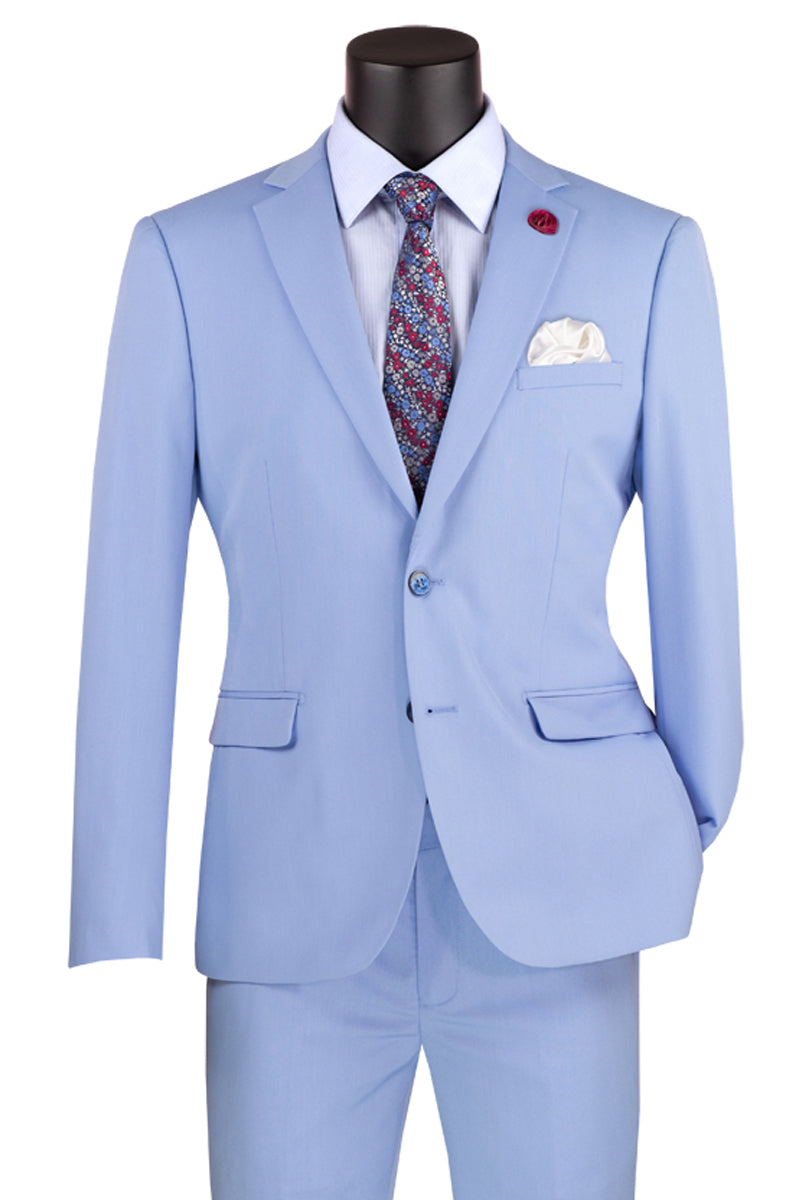 Mens Ultra Slim Fit Stretch Suit in Light Sky Blue