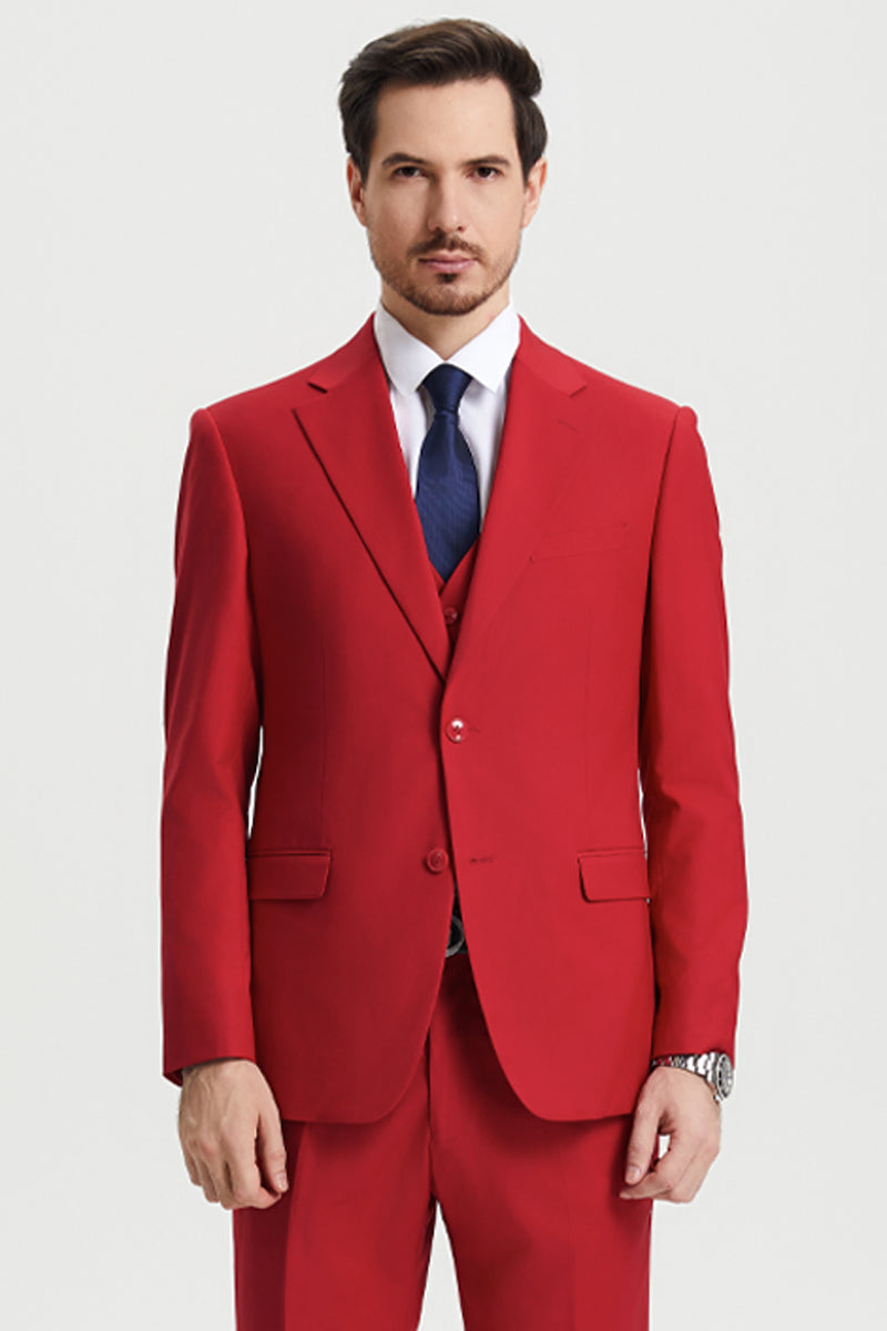 Men’s Two Button Vested Stacy Adams Basic Designer Suit in Red