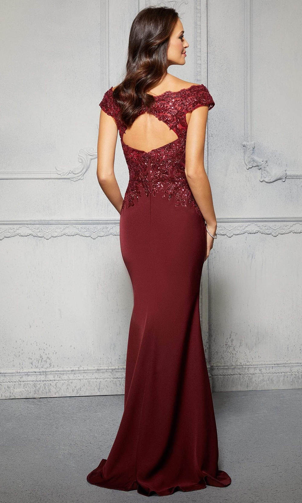 72425 Cap Sleeve Sequined Crepe Evening Gown