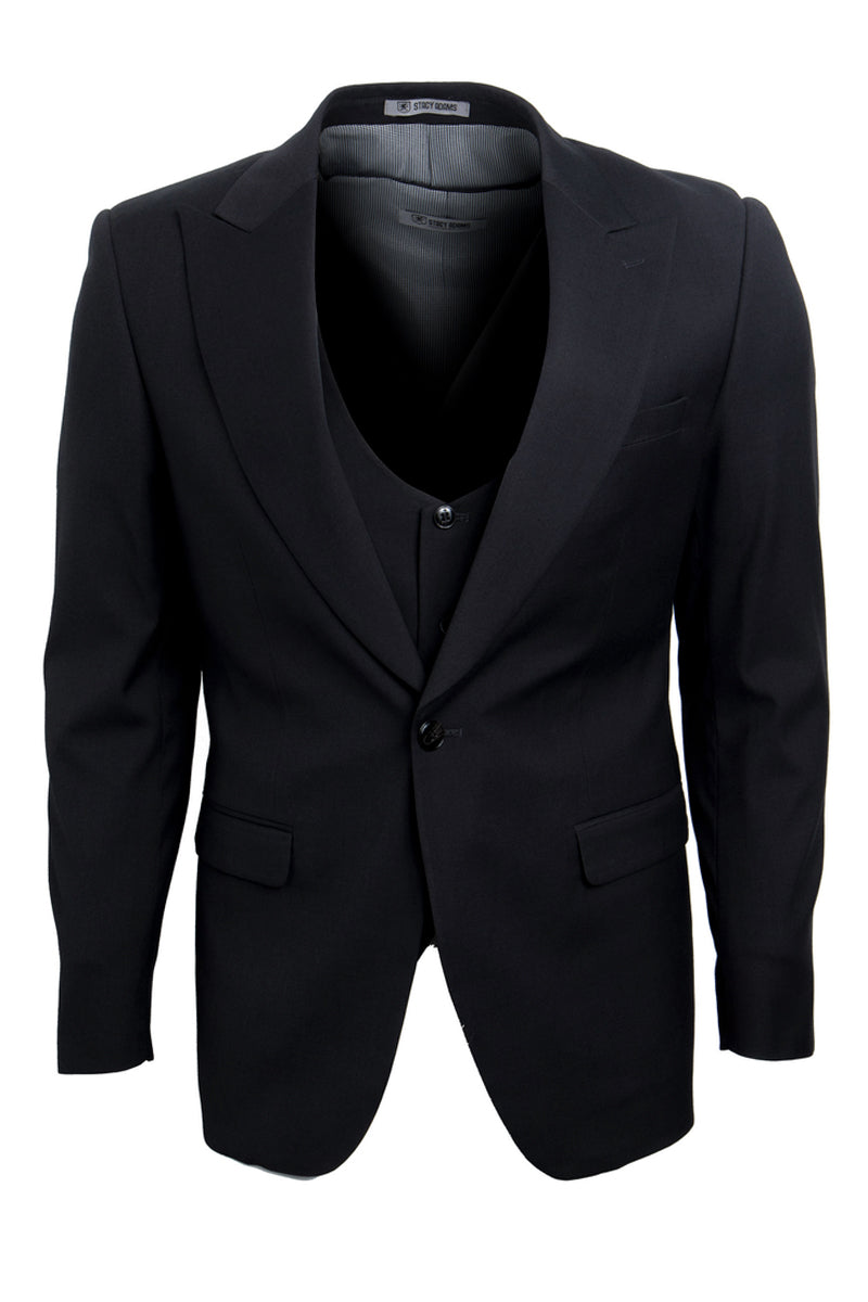Men’s Vested One Button Peak Lapel Stacy Adams Suit in Black