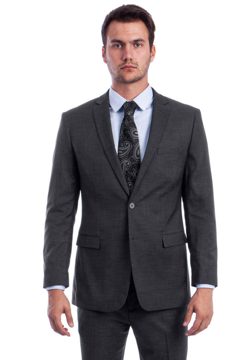 Men’s Two Button Modern Fit Summer Sharkskin Suit in Charcoal Grey