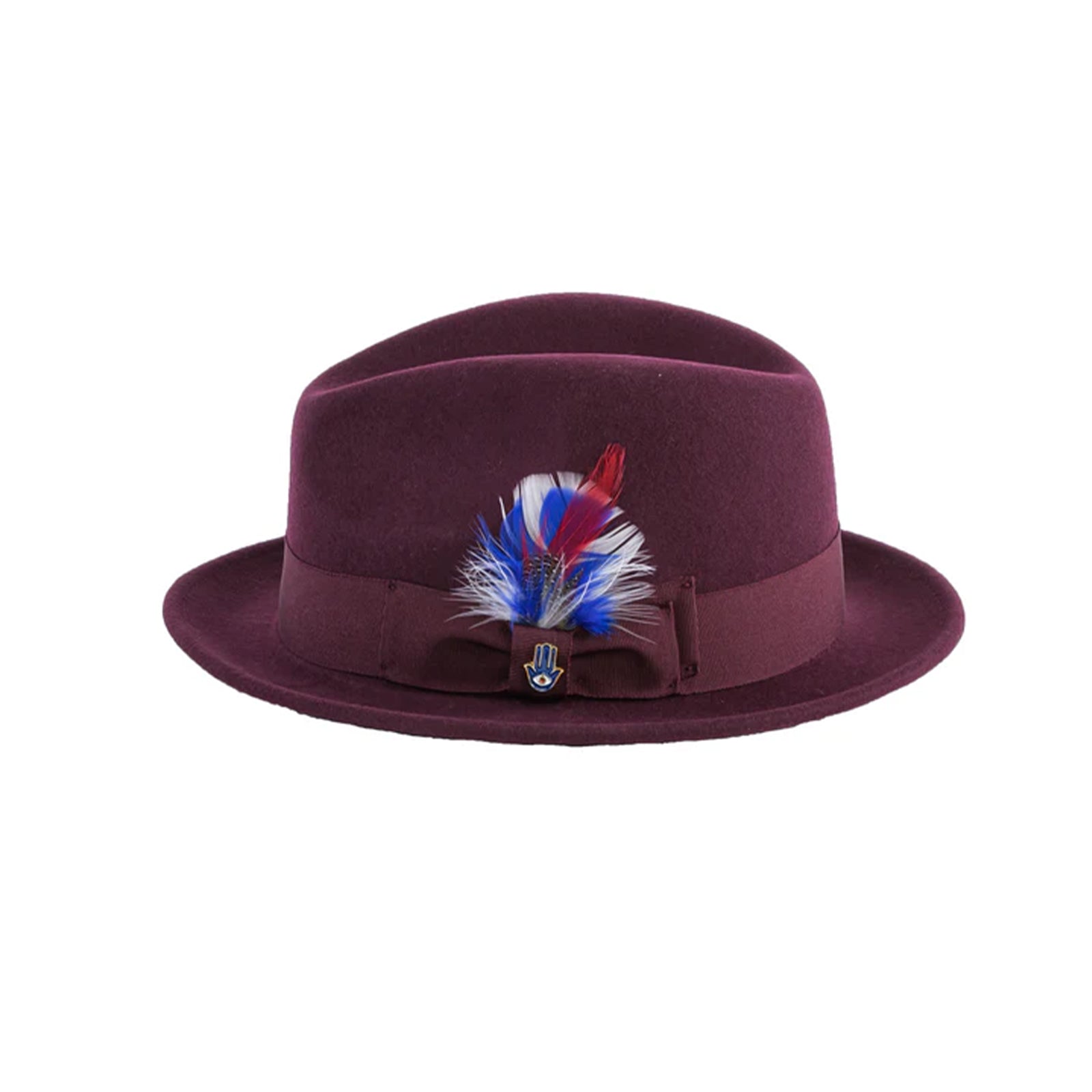 Mens Narrow Brim Crushable Wool Dress Hat Trilby Fedora in Burgundy