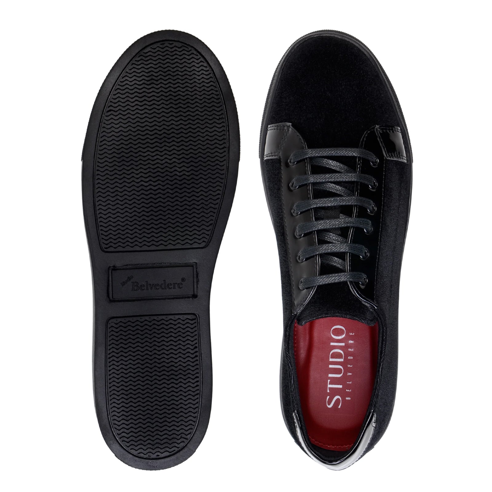 Men’s Belvedere Prince Velvet & Matte Leather Tuxedo Sneaker in Black