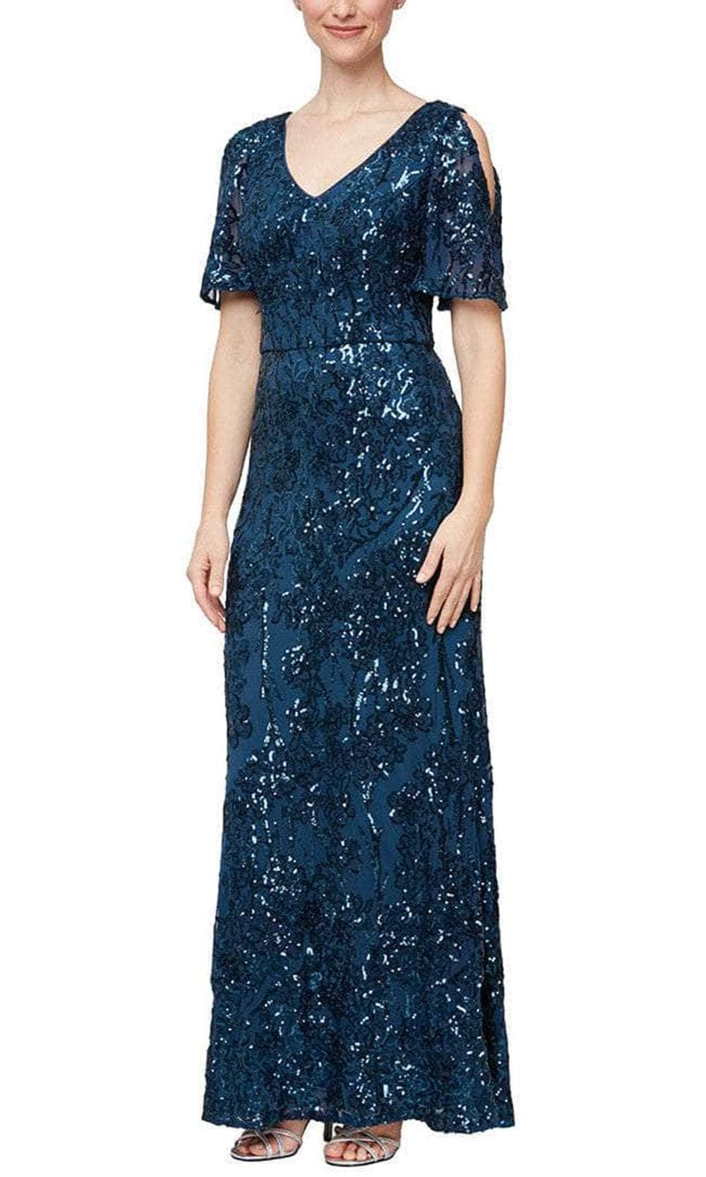 8196611 Flutter Sleeves Sequined Long Gown