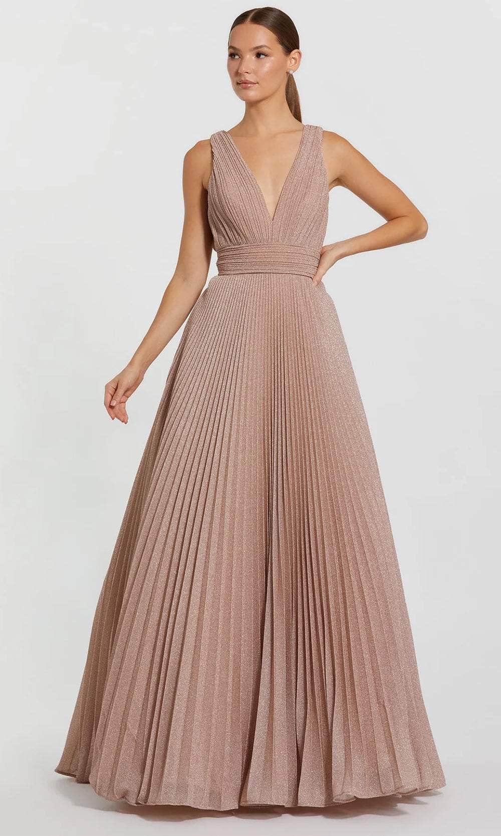 Wide Strap Pleated Bodice Prom Gown