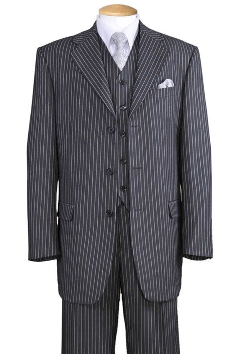 Mens 3 Button Bold 1920’s Gangster Pinstripe Vested Suit in Grey