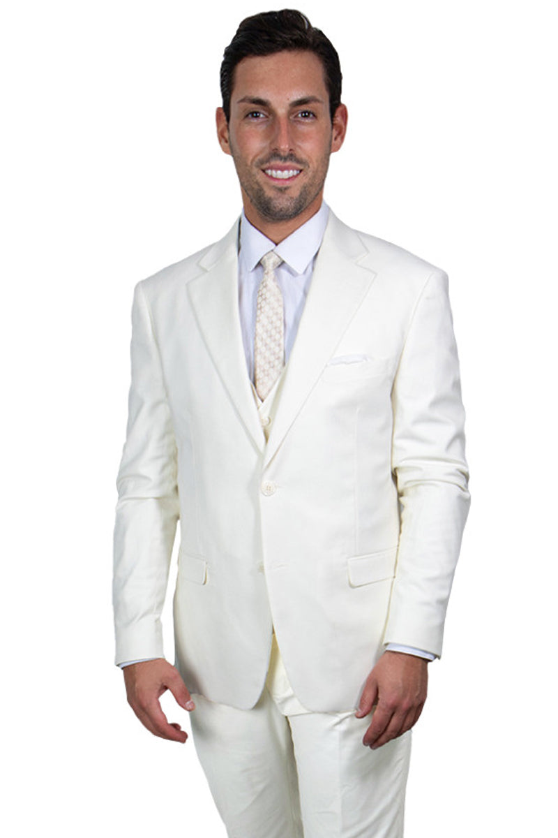 Men’s Two Button Vested Stacy Adams Basic Suit in Ivory Off White