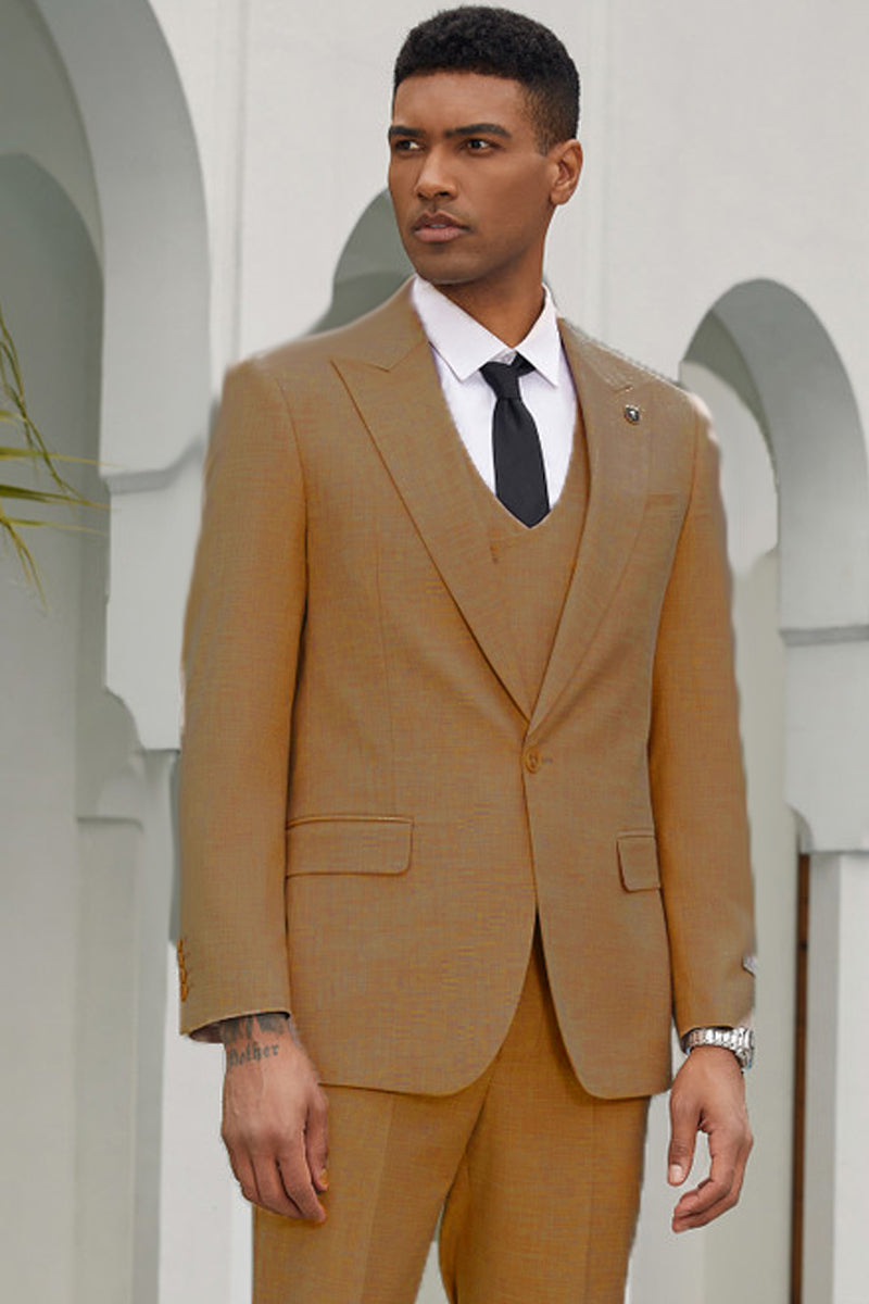 Men’s Stacy Adam’s One Button Summer Suit in Khaki with Double Breasted Vest