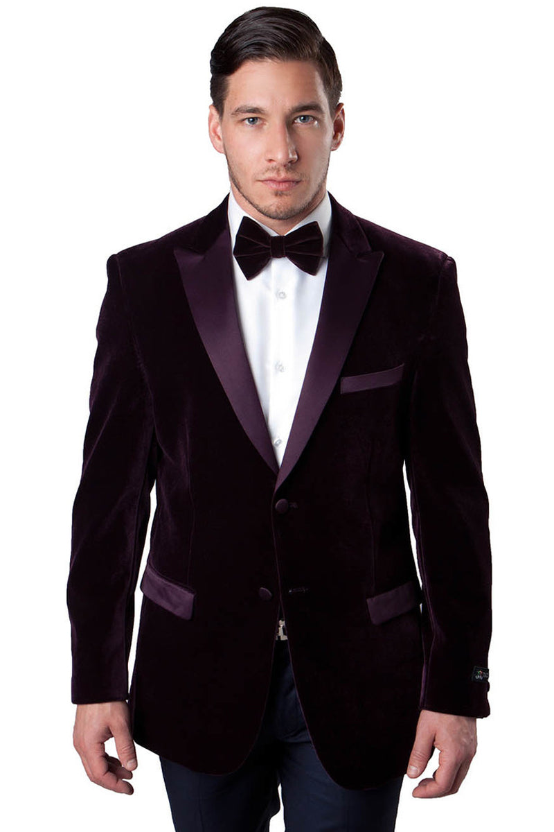 Men’s Two Button Velvet Tuxedo Dinner Jacket in Burgundy