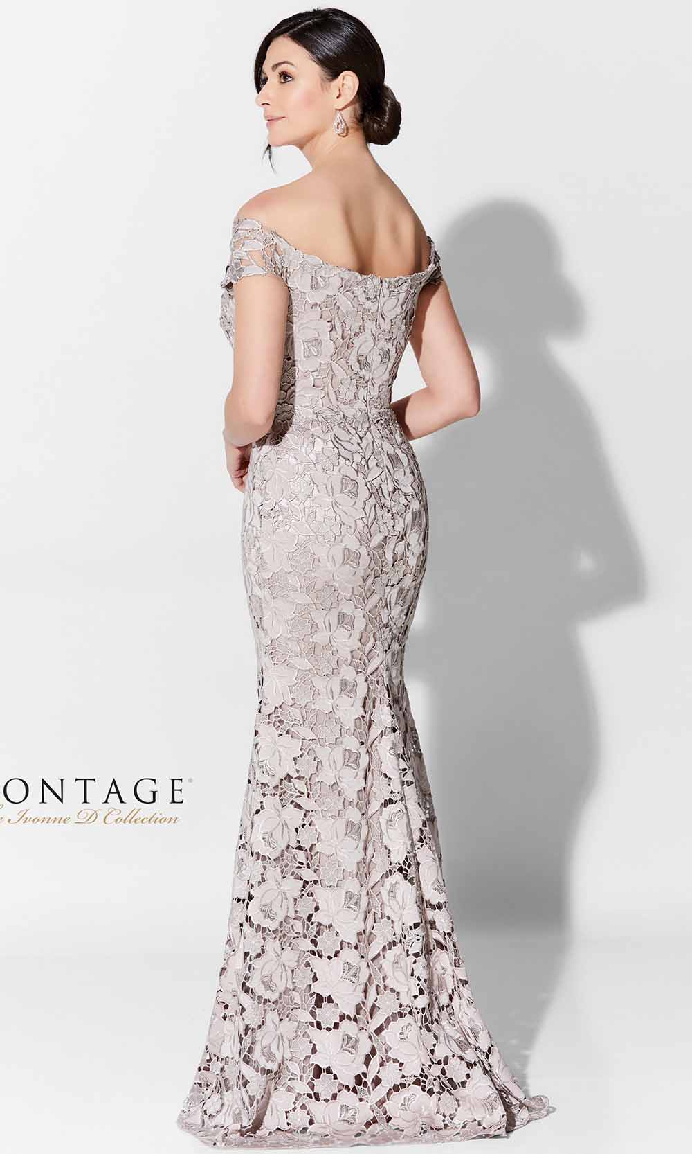 Embroidered Crepe Laced Evening Gown