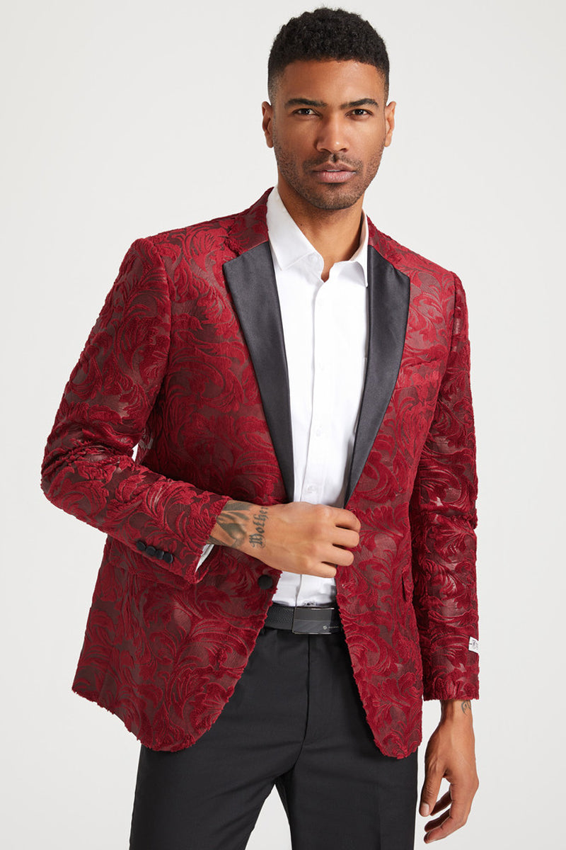 Men’s Stacy Adam’s Paisley Velvet Prom & Wedding Tuxedo Jacket in Red