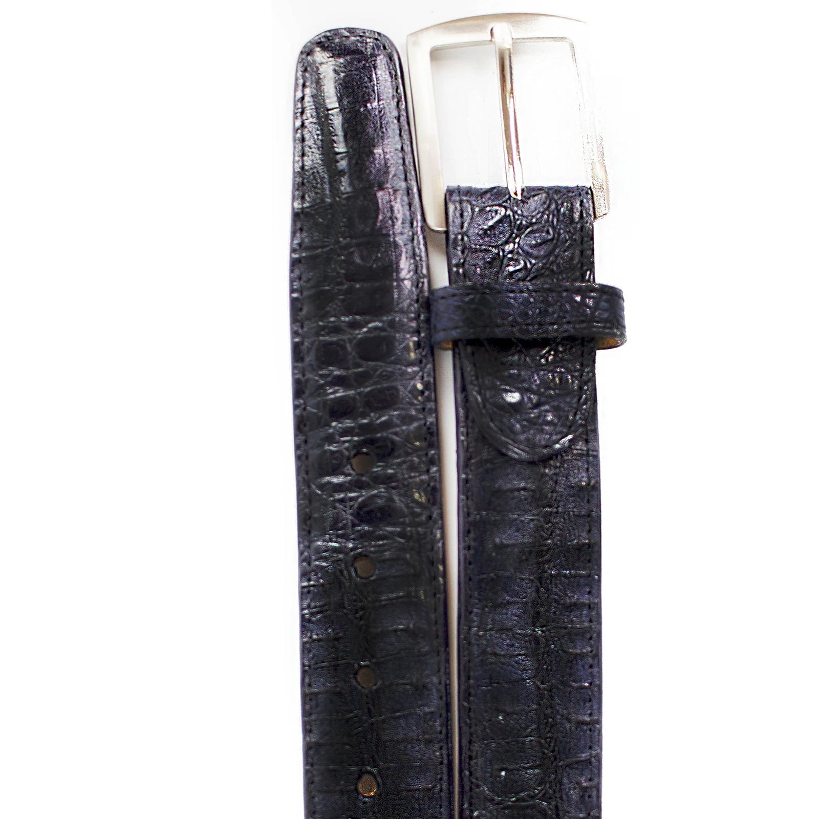 Men’s Belvedere Genuine Caiman Crocodile Dress Belt in Navy Blue