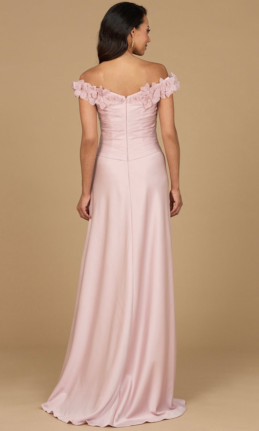 Floral Accented Off Shoulder Formal Dress