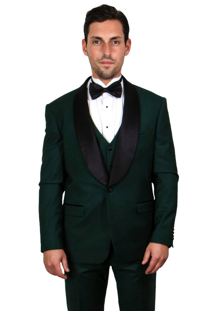 Men’s Stacy Adams Vested One Button Shawl Lapel Tuxedo in Hunter Green