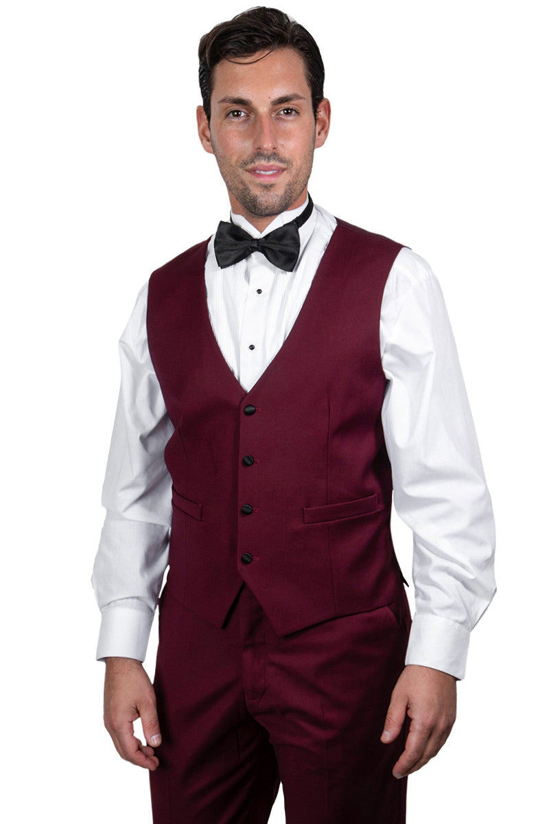 Men’s Stacy Adams Vested One Button Shawl Lapel Tuxedo in Burgundy