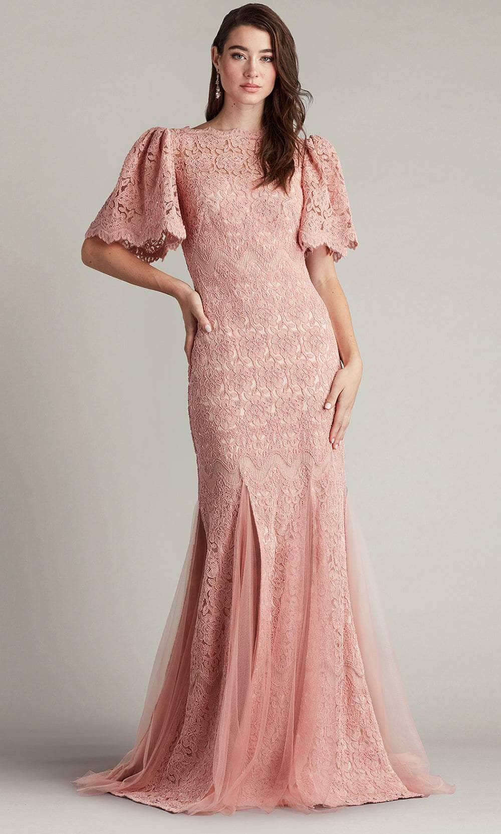 Flounce Short Sleeve Embroidered Long Gown