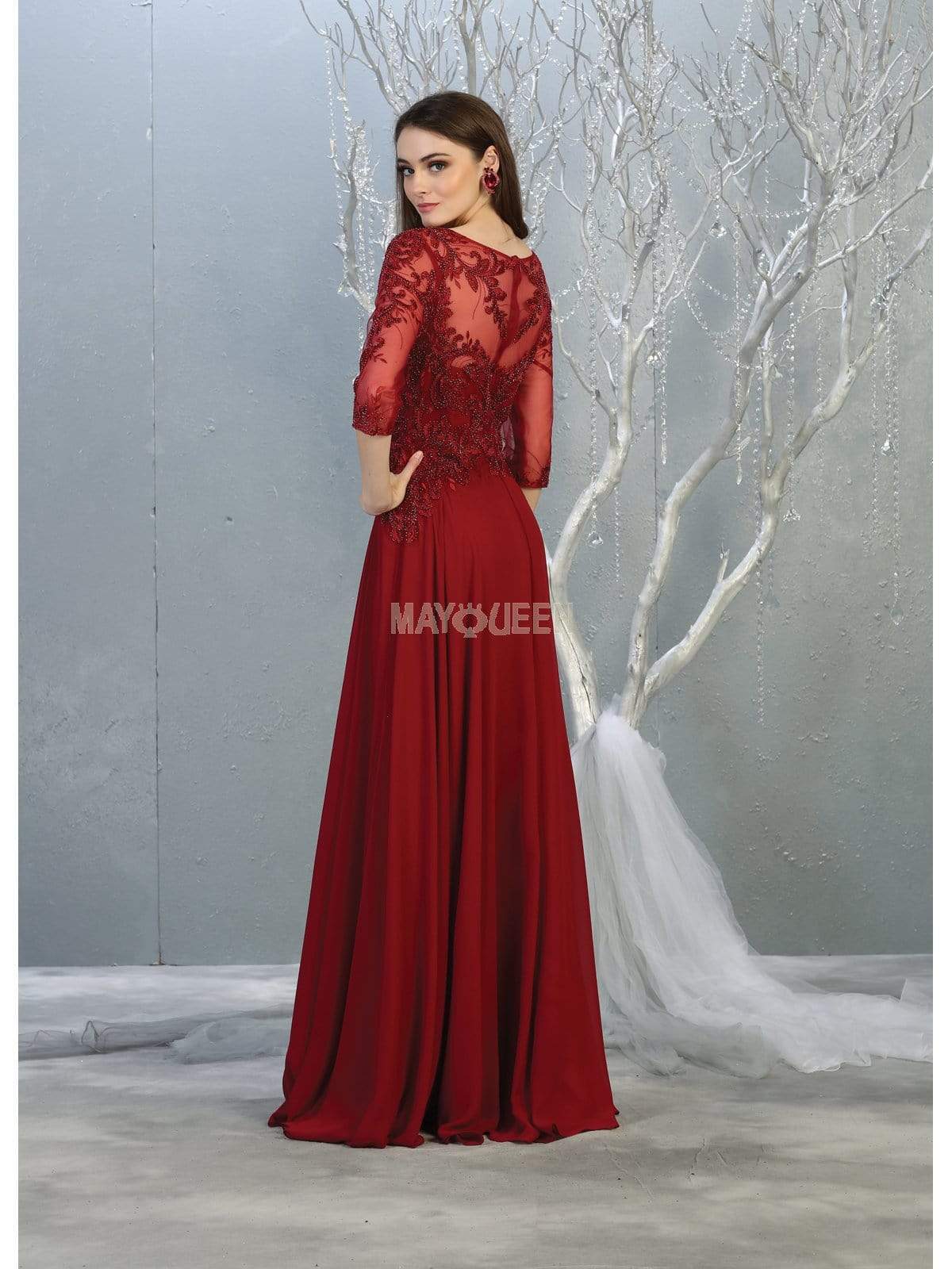 RQ7820 Bead Embellished V-Neck A-Line Dress