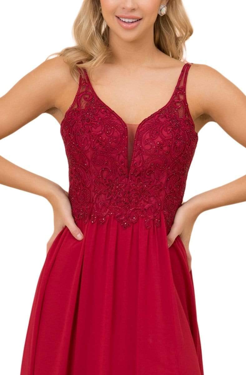 Y299 Sleeveless Beaded Lace Applique Bodice A-Line Gown