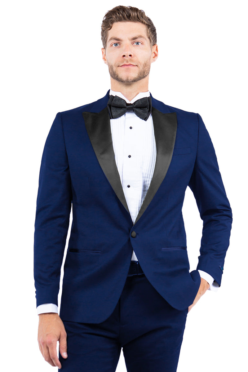 Men’s Modern Fit One Button Peak Lapel Tuxedo Separates Jacket in Navy with Black Lapel