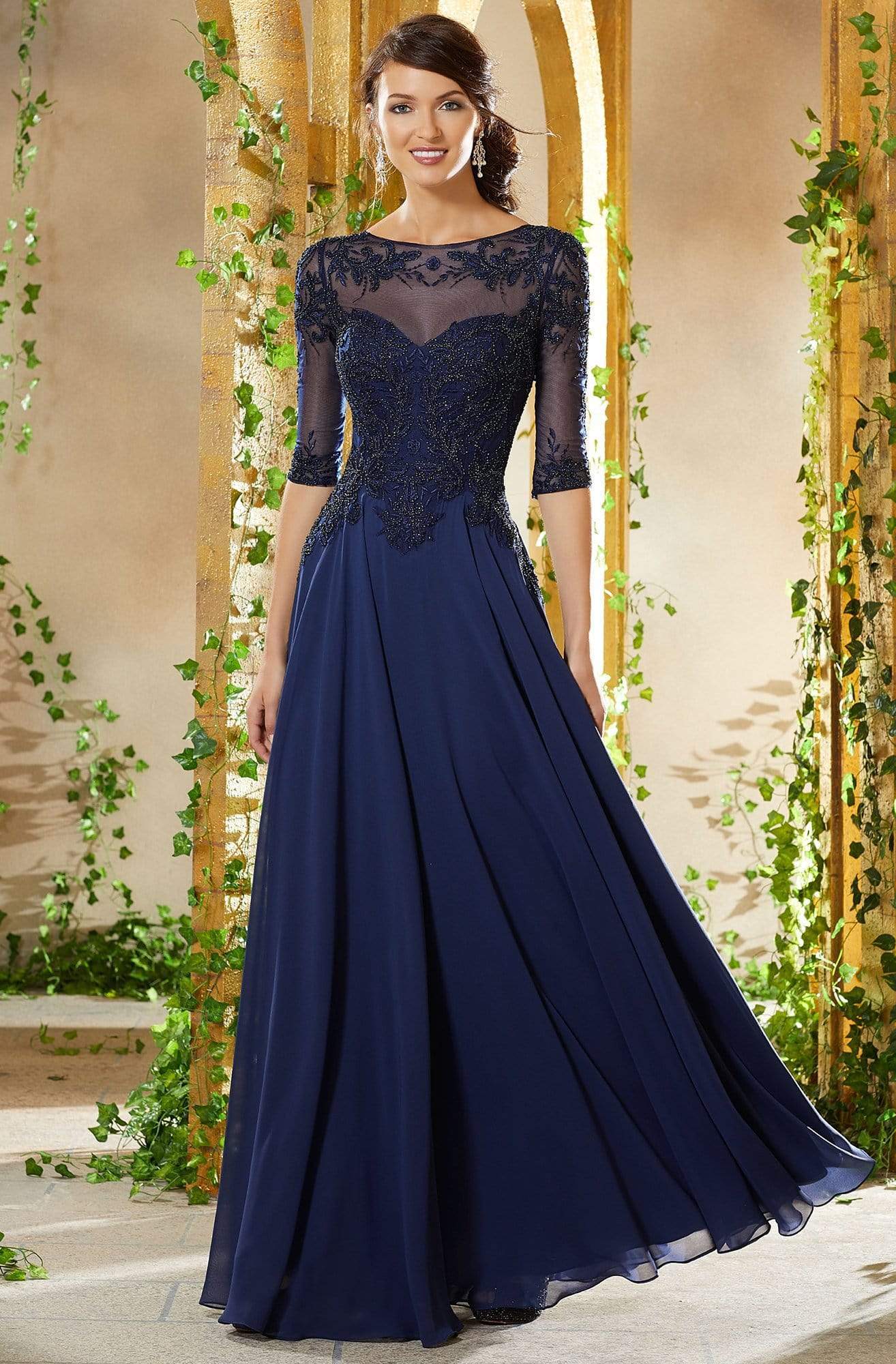 71908 Bead Embroidered Chiffon A-line Gown